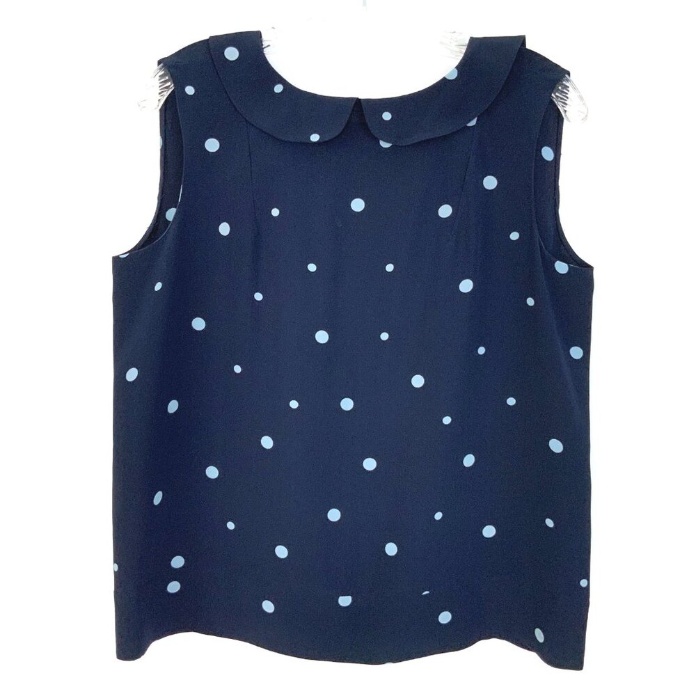 MARNI Navy Blue Polka Dot Sleeveless Blouse Ruffle Neck Sz 44 (M) - Picture 4 of 16